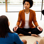 **Prompt:** A diverse group of people sitting in a circle, engaged in a restorative justice circle. Soft, natural lighting. One person is speaking while others listen intently, showing empathy through their body language. Focus on connection and understanding. Include elements symbolizing community and healing, like interwoven hands or a stylized tree.