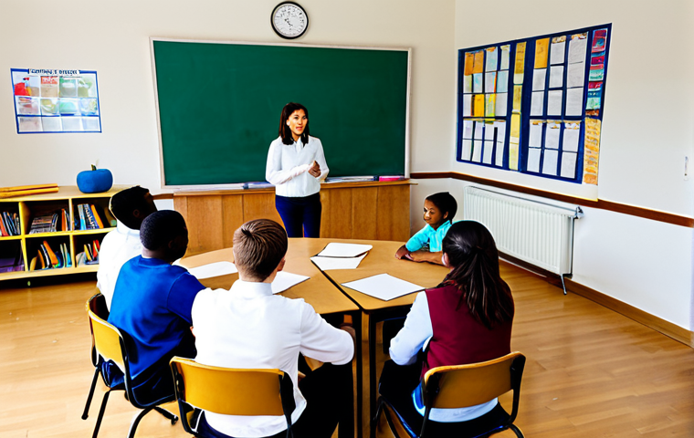 회복적 정의와 커뮤니티 리더십 - **Image Prompt 1: Restorative Circle in a School**

A diverse group of fully clothed students and a ...