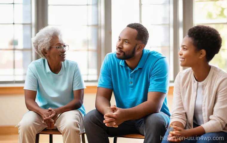 회복적 정의와 인권 상관관계 분석 - **A Restorative Dialogue for Healing and Connection:**
"A diverse group of five adults, consisti...