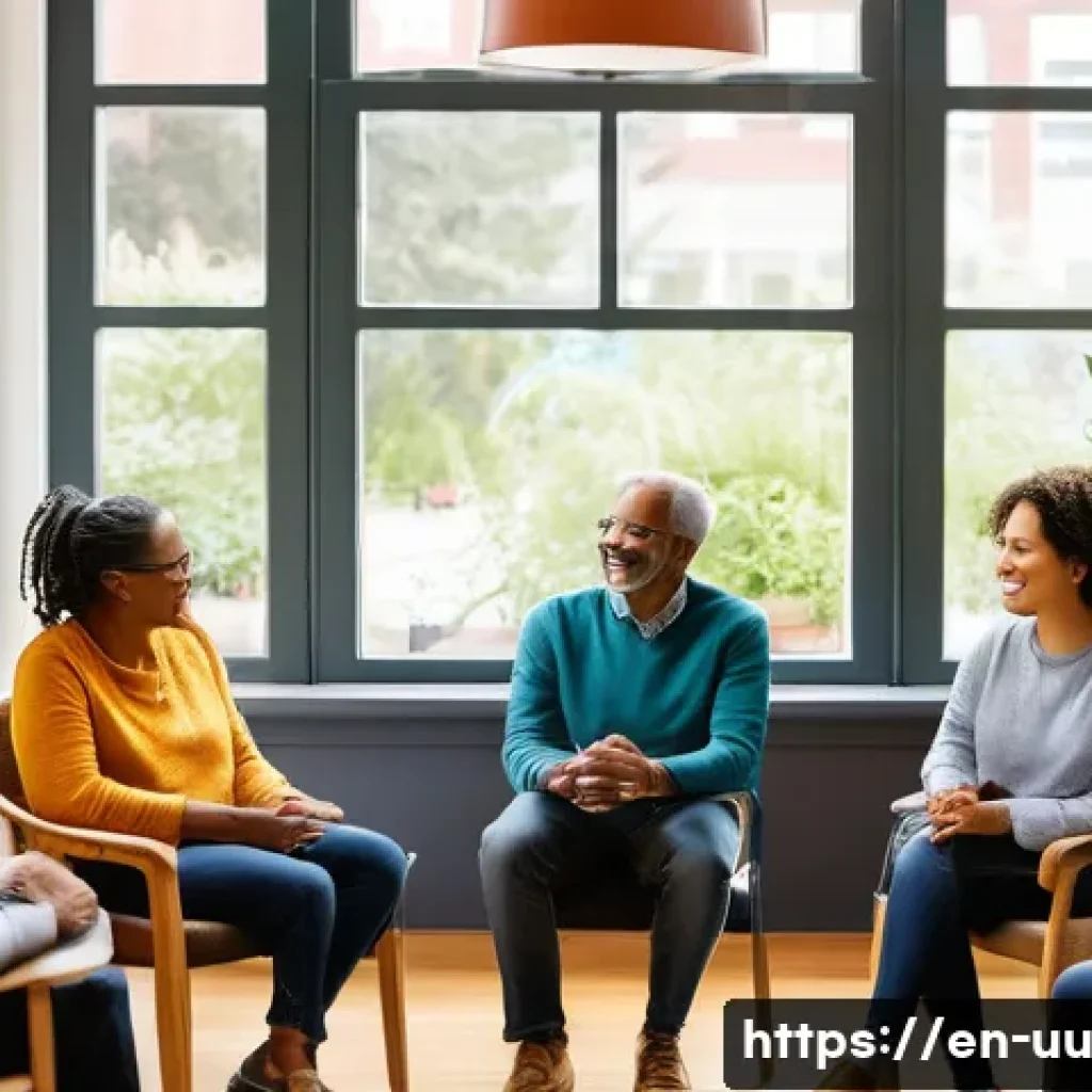 회복적 정의 실천을 위한 지역사회 협력 - A diverse community group seated in a cozy, informal setting such as a neighborhood center or local ...