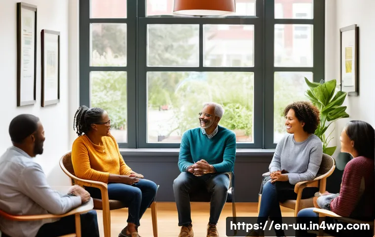 회복적 정의 실천을 위한 지역사회 협력 - A diverse community group seated in a cozy, informal setting such as a neighborhood center or local ...