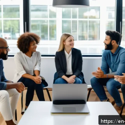Home 28 회복적 정의를 적용한 사례 기업 내 갈등 - A diverse group of professional adults in a modern tech startup office, sitting in a restorative cir...