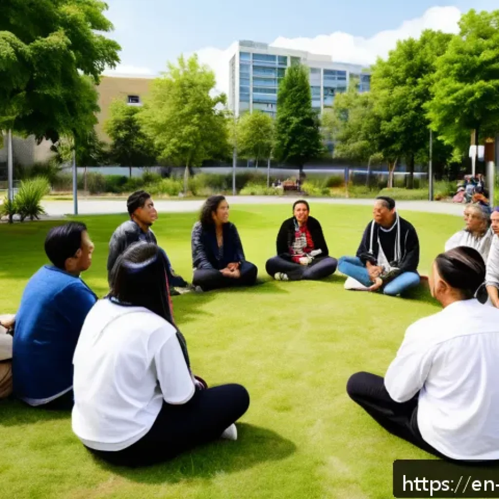 회복적 정의 실천의 글로벌 동향 분석 - A diverse group of community members sitting in a circle outdoors during a restorative justice sessi...