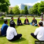 Home 22 회복적 정의 실천의 글로벌 동향 분석 - A diverse group of community members sitting in a circle outdoors during a restorative justice sessi...
