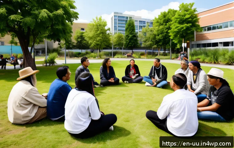 회복적 정의 실천의 글로벌 동향 분석 - A diverse group of community members sitting in a circle outdoors during a restorative justice sessi...