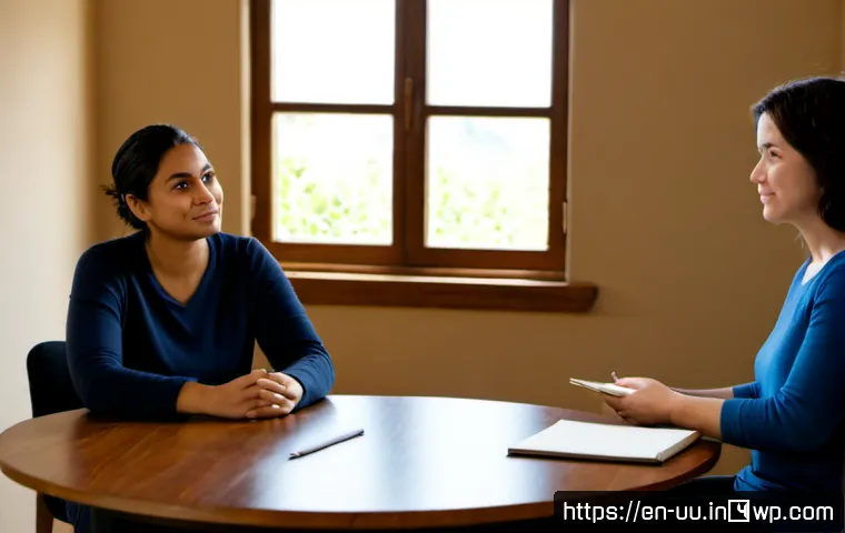 Home 17 회복적 정의와 범죄학의 만남 - Photorealistic restorative justice conference in a calm community mediation room, a trained facilita...